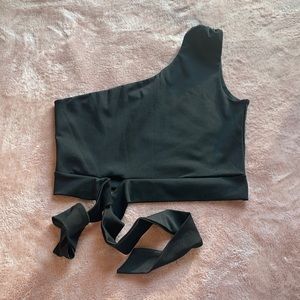 One shoulder top with tie for bow